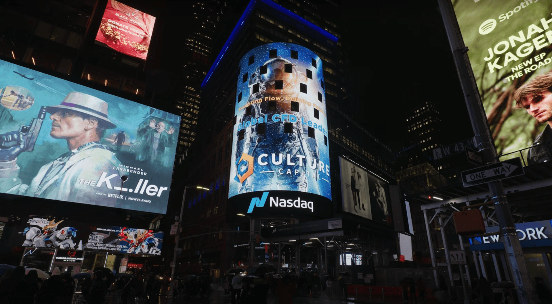 Culture Capital advertised on the NASDAQ Tower, Times Square